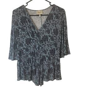 Haute Hippie Women's Size XS Blue Printed Flutter 3/4 Slv Blouse